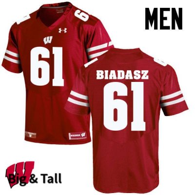 Men's Wisconsin Badgers NCAA #61 Tyler Biadasz Red Authentic Under Armour Big & Tall Stitched College Football Jersey XL31A38WA
